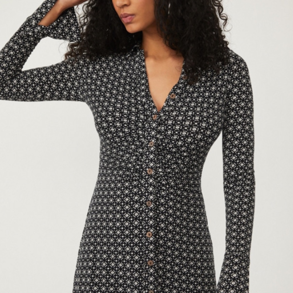 Free People Shayla Black & White Mini Dress Size L